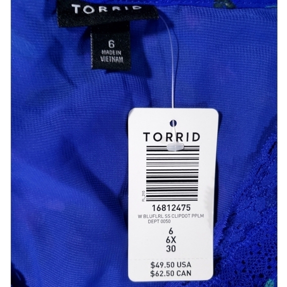 NWT TORRID Peplum Chiffon Clip Dot Lace Floral Top 6X - Picture 4 of 7